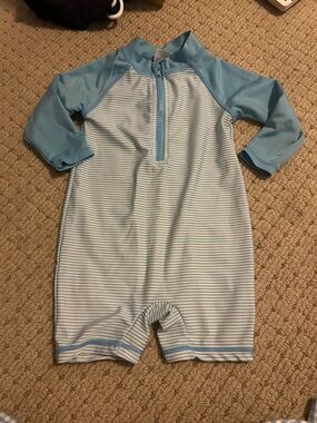 Baby Boys Light Blue Striped Rash Guard Swimsuit